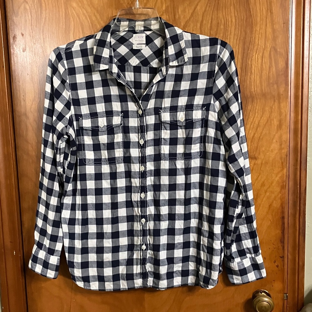 J. Crew Navy & White Gingham Button-Down Shirt